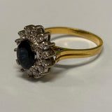 18ct Yellow Gold Sapphire and Diamond Princess Diana Style Ring