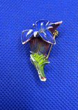 Vintage Hand-Painted Blue Gentian Flower Brooch