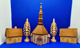 Vintage Wooden Miniature Church Holiday Scene