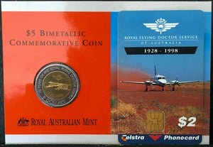 $5 Bimetallic Commemorative Coin Royal Flying Doctor Service of Australia Telstra Phonecard