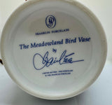 1980 Franklin Porcelain Large Floral "The Meadowland Bird" Vase Signed by Basil