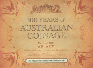 2010 Four Coin Uncirculated Coin Set 100 Years of Australian Coinage