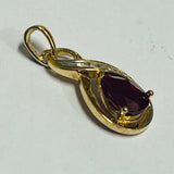 9ct Yellow Gold Similated Ruby and Diamond Pendant