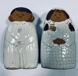 Vintage MCM Gempo Japanese Stoneware Bride and Groom Salt & Pepper Shakers