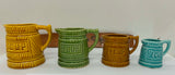 Vintage Ceramic Measuring Cups Featuring a Barrel like Textured Design With Hanger