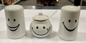Smiley Face Salt and Pepper Shakers with Mustard Pot
