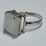 Sterling Silver Sqaure Cut Rainbow Moonstone Ring
