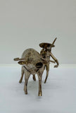 Vintage Tin Silver Metal Asian Style Farmer With Buffalo Figurine