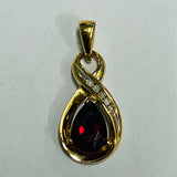 9ct Yellow Gold Similated Ruby and Diamond Pendant
