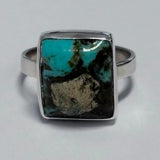 Sterling Silver Rectagle Tibetan Turquoise Ring