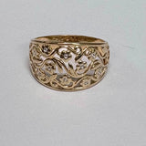 9ct Yellow and White Gold Open Work Floral Ring