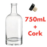 750mL Glass Spirit Bottle with Black Synthetic Cork Lid