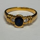 18ct Yellow Gold Sapphire and Diamond Bezel Set Ring