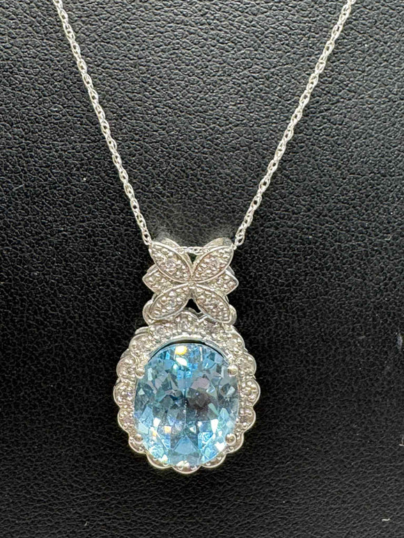 10ct White Gold Necklace With Blue Topaz Pendant