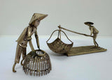 Vintage Tin Silver Metal Asian Style Figurines