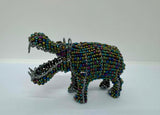 Handcrafted African Beaded Wire Hippo Figurine