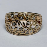9ct Yellow and White Gold Open Work Floral Ring