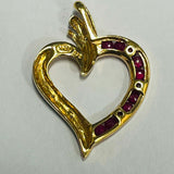 9ct Yellow Gold Simulated Ruby and Diamond Heart Pendant