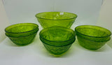 Green Glass Salad Set 1 Large Bowl And 6 Small Bowls Set of 7