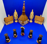 Vintage Wooden Miniature Church Holiday Scene