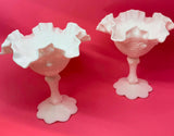 Fenton Milk Glass Candy Dish in the Cabbage Rose Pattern Set of 2
