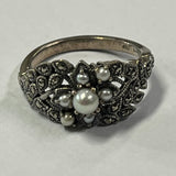 Sterling Silver Pearl and Marcasite Ring