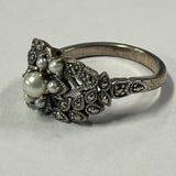 Sterling Silver Pearl and Marcasite Ring