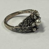 Sterling Silver Pearl and Marcasite Ring