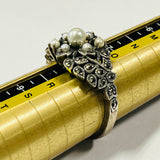 Sterling Silver Pearl and Marcasite Ring