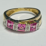 9ct Yellow Gold Simulated Pink Sapphire and Diamond Ring