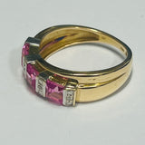 9ct Yellow Gold Simulated Pink Sapphire and Diamond Ring