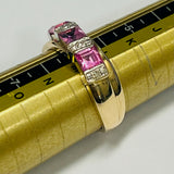 9ct Yellow Gold Simulated Pink Sapphire and Diamond Ring