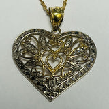 9ct Yellow and White Gold Filagree Heart Pendant on Twist Necklace