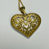 9ct Yellow and White Gold Filagree Heart Pendant on Twist Necklace
