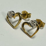9ct Yellow Gold Diamond Heart Earrings