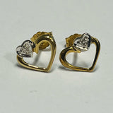 9ct Yellow Gold Diamond Heart Earrings