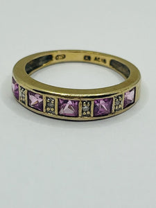 9ct Gold Created Pink Sapphire and Diamond Ring