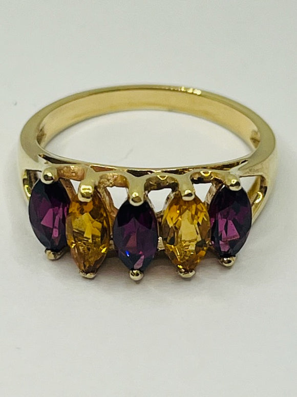 9ct Gold Amethyst and Citrine Ring