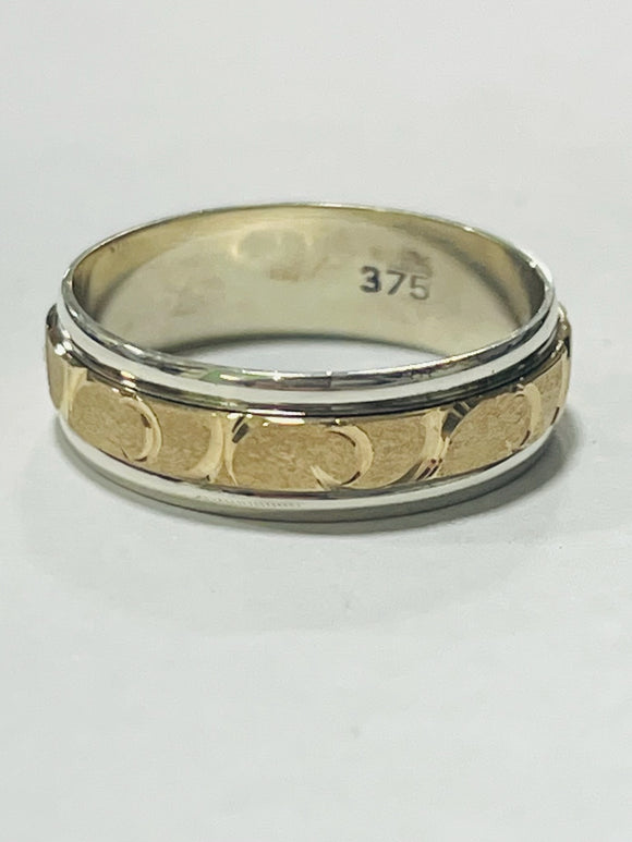 9ct White and Rose Gold Etched Band Ring