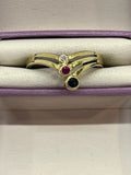 9ct Gold Diamond, Sapphire and Ruby Ring