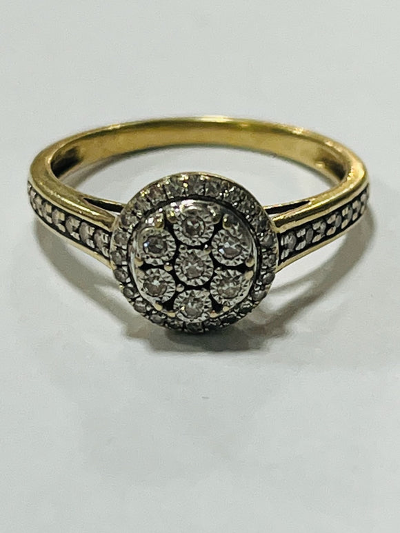9ct Yellow Gold Diamond Flower Ring