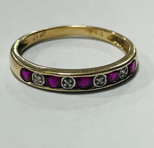 9ct Yellow Gold Simulated Ruby and Diamond Ring