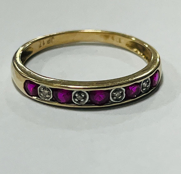 9ct Yellow Gold Simulated Ruby and Diamond Ring