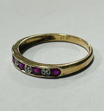 9ct Yellow Gold Simulated Ruby and Diamond Ring