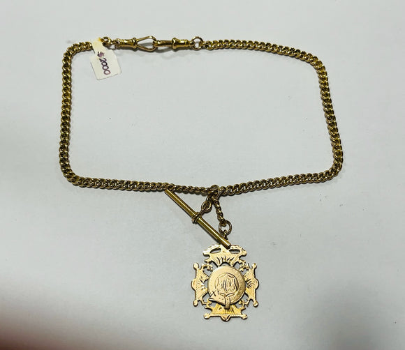 9ct Gold Shield and T bar Chain