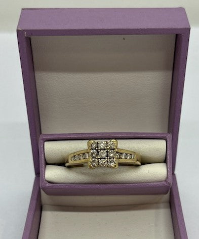 9ct Gold Square Set Diamond Ring