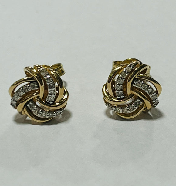 9ct Gold Diamond Knot Earrings