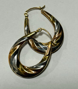 9ct Yellow Rose and White Gold Hoop Earrings