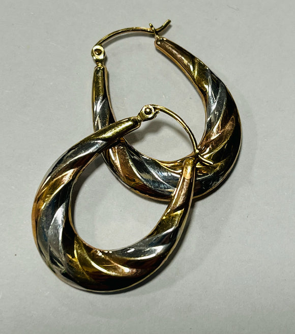 9ct Yellow Rose and White Gold Hoop Earrings