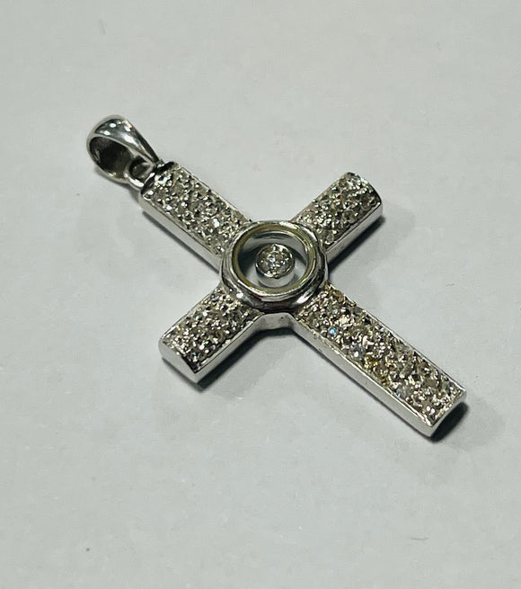 18ct White Gold Diamond Pendant with Floating Centre Diamond